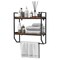 Rustic Brown Wall Mounted Bathroom Shelf with Towel Bar Modern 2 Tier Over Toilet Storage Rack